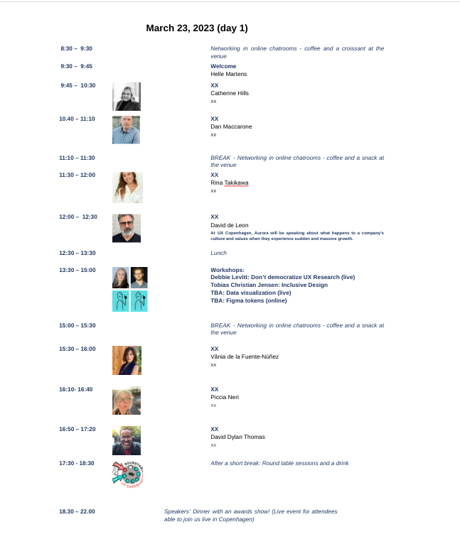 UX Copenhagen agenda day 1
